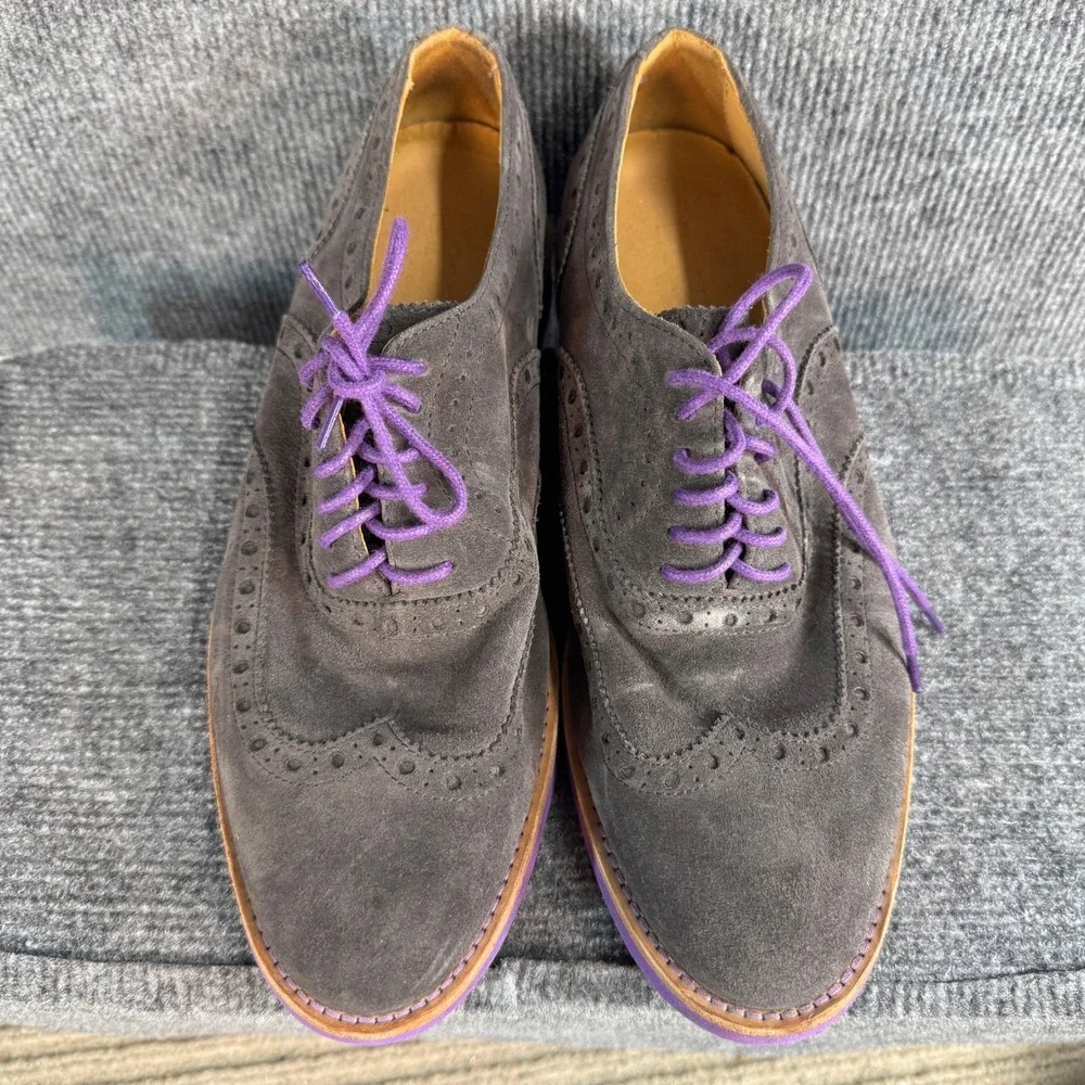 Bold! Long Wingtip Oxford Shoes Grey Suede Purple Sole Mens 9